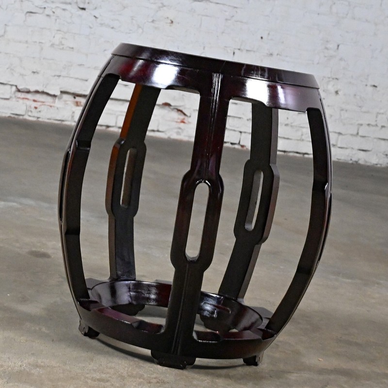 Mid 20th Century Chinoiserie Asian Rosewood Barrel Drum Table or Garden Stool gallery