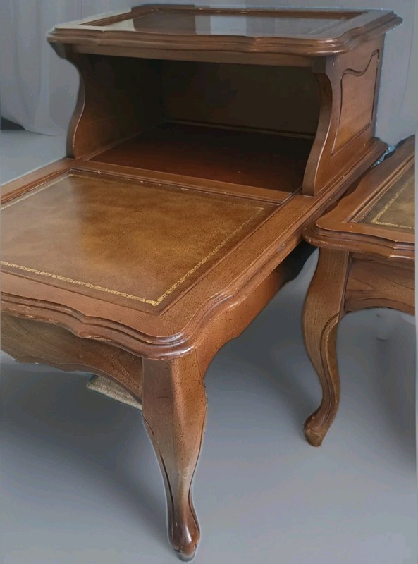 Vintage Coffee Table & 2 End Tables Leather Top Chippendale Henredon Style 8424 gallery