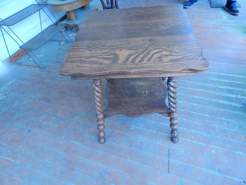 1920's Square Oak Table Twisted Legs 26"Square 29 1/4" Tall gallery