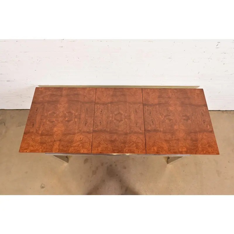 Leon Rosen Mid-Century Modern Burl Wood Extension Dining Table, Newly Refinished gallery