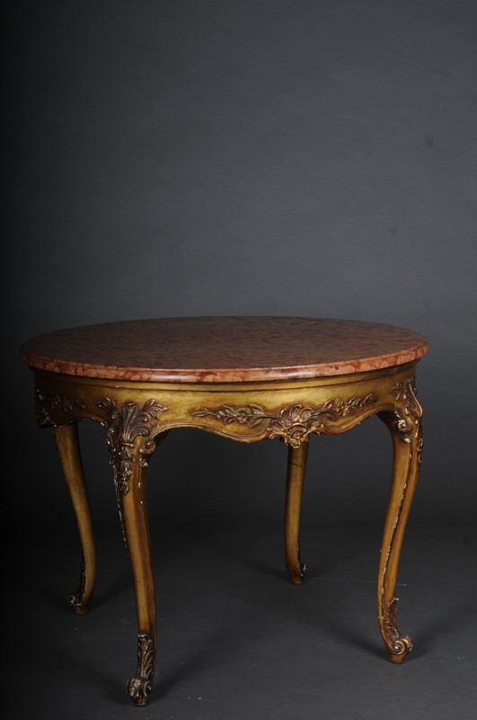 Antique Round Coffee Table, Louis XV Around 1900. Gold With Marble Top