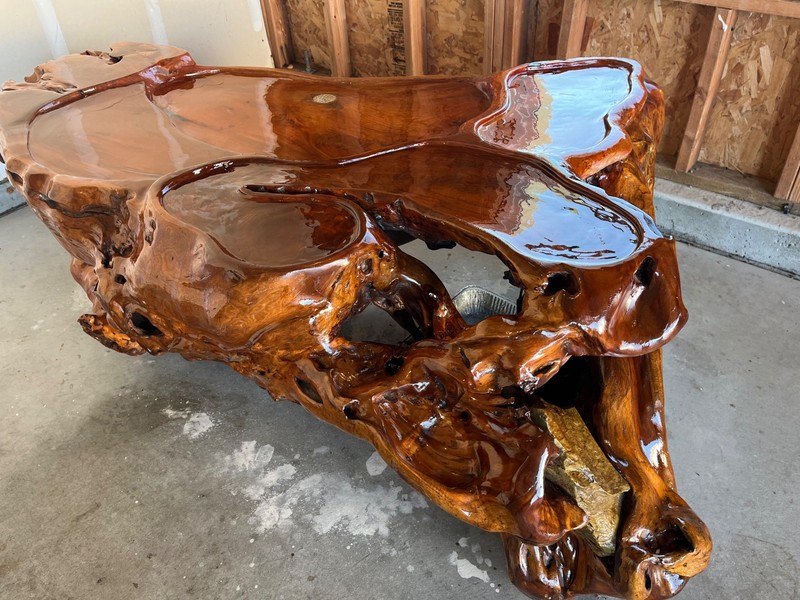 large ceremonial tea table with embedded rock gallery