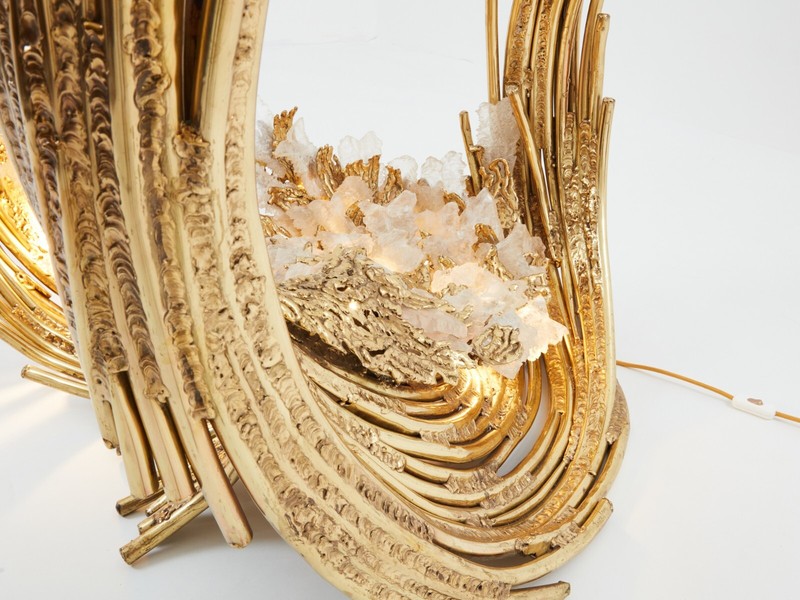 Signed Isabelle Faure brass sculpture dining table rock crystal 1970s gallery