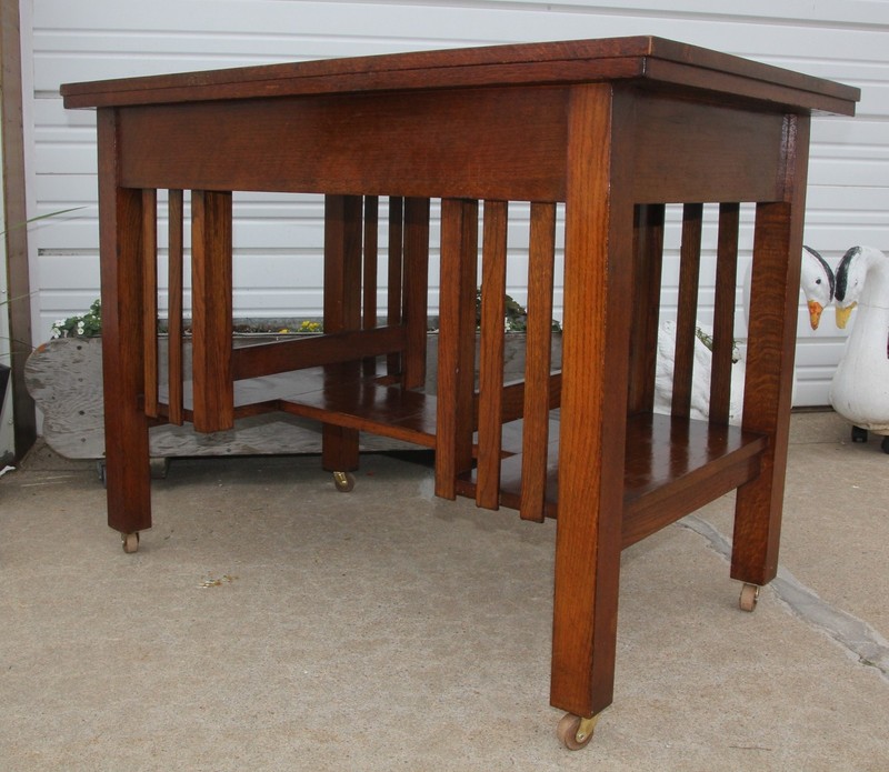 Antique Arts & Crafts Mission Oak Library Table SlatSide Bookshelves Desk Office gallery