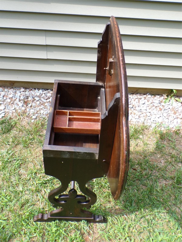 Antique Tilt Top Sewing Table Vintage Walnut Sewing Stand Parlor Lamp Table gallery