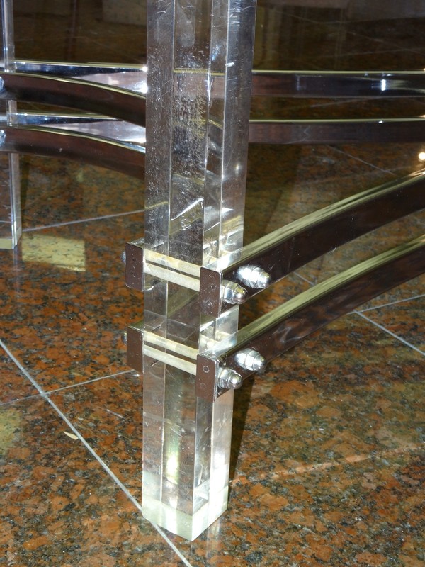 VINTAGE 70's MODERNIST CHARLES HOLLIS JONES CHROME LUCITE GLASS TOP COFFEE TABLE gallery