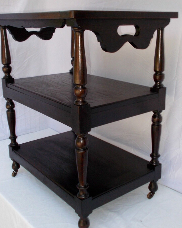 Antique wood Italian Renaissance rolling Butler serving cart table tray gallery