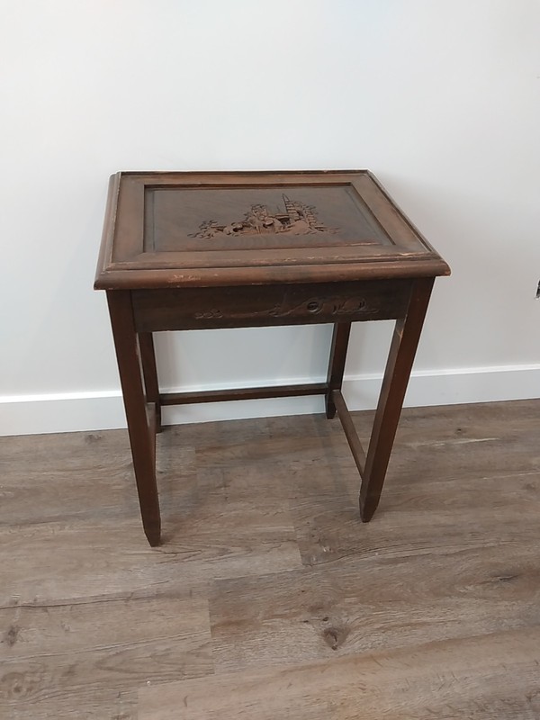 Hand Carved 3D Vintage Wood Asian Style Nesting Side Table-1