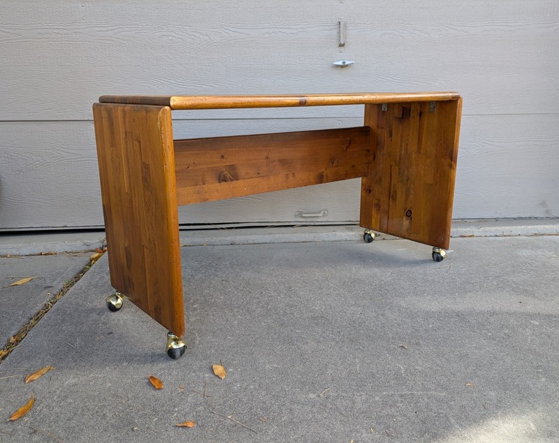 Vintage Mid Century Modern Rustic Country Solid Wood Rolling Desk Table R53 gallery