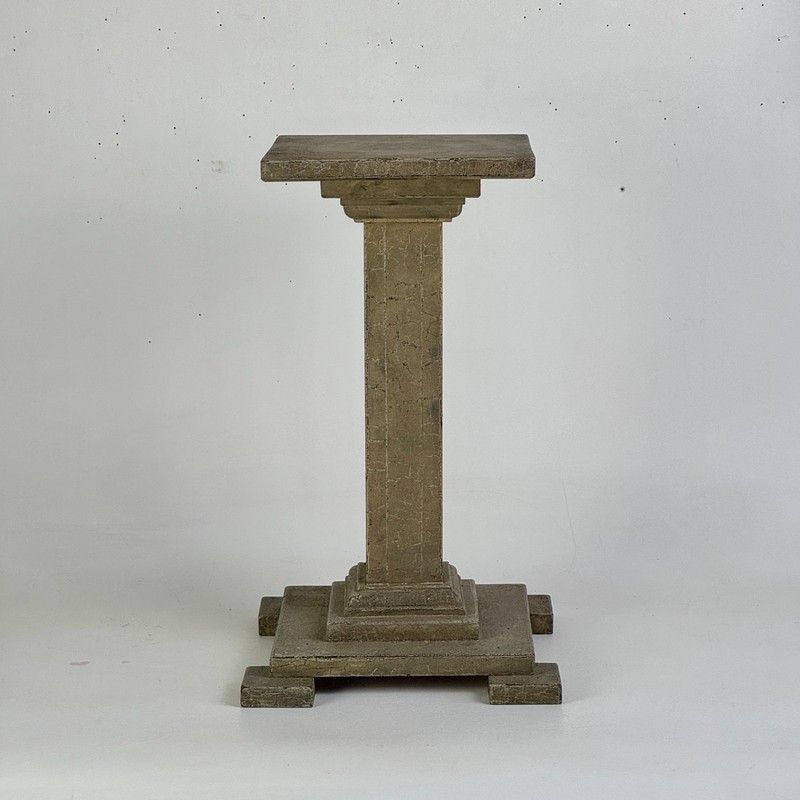 Antique Neoclassical Style Wooden Pedestal Plinth Display Stand in Olive Green