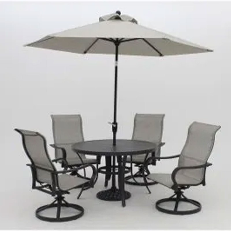 Four Seasons Courtyard Palermo Slat Top Dining Table with Umbrella Hole, Gray gallery