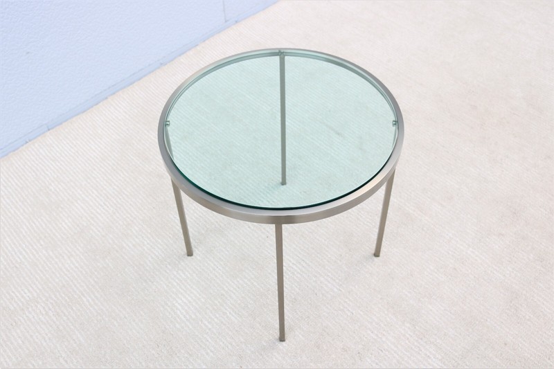 Mid-Century Modern Milo Baughman Round Glass and Stainless Steel Side End Table gallery