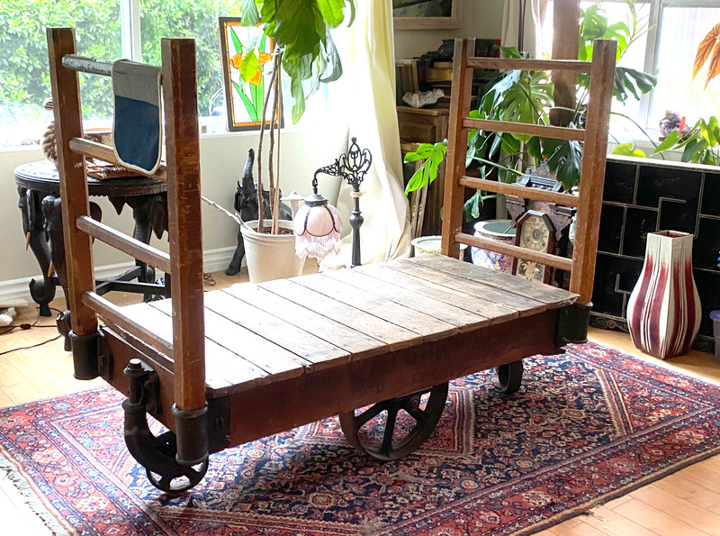 Antique Orig Wood Factory Cart / Coffee Table – Watson M.F.G. Co – Industrial