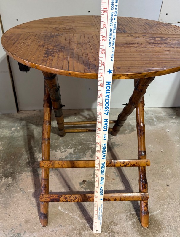 Vintage Bamboo Tortoise Shell Folding Bistro Table MCM 70s Rattan Furniture gallery