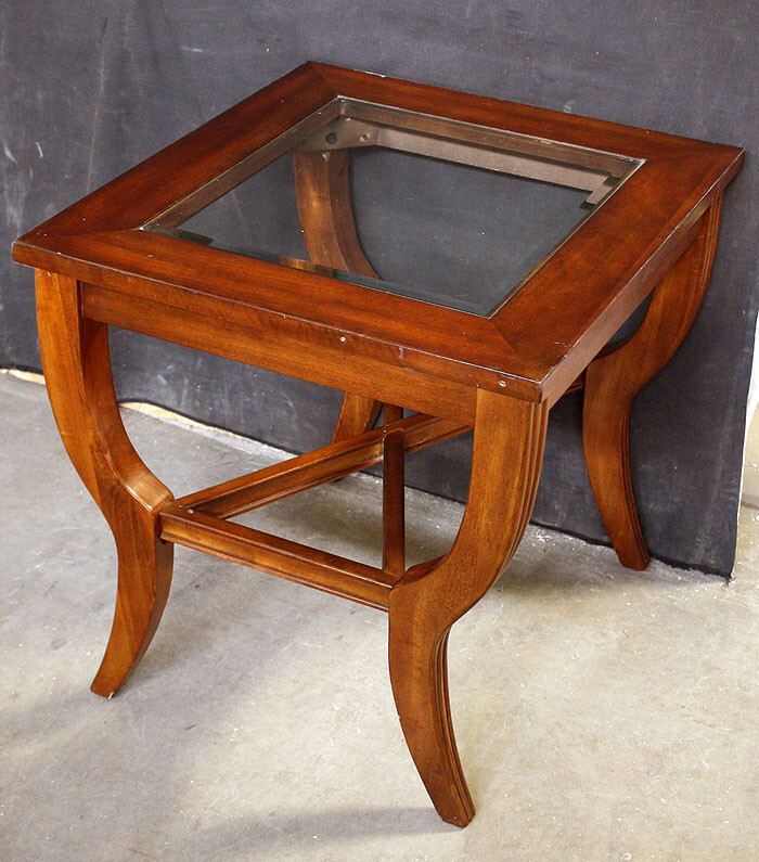 Vintage Solid Wood Wooden Cherry Side End Accent Lamp Sofa Table Beveled Glass