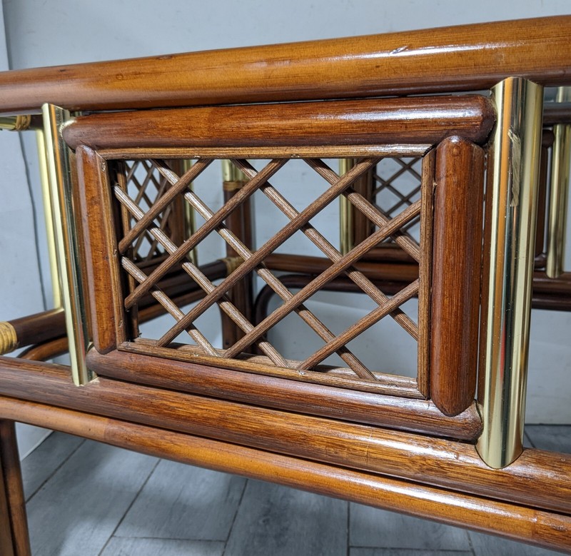 Vintage MCM Boho Hollywood Regency Bent Bamboo Asian End Table with Glass Top A gallery