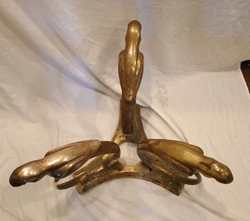 Alain Chervet (?) DECO HOLLYWOOD REGENCY BRASS PARROT TABLE BASE NEEDS POLISHED gallery