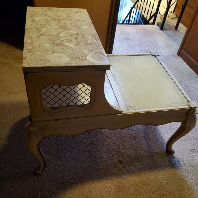 French Provincial Style 2 Tiered Step Side / End Table Marble Top Shabby Chic gallery