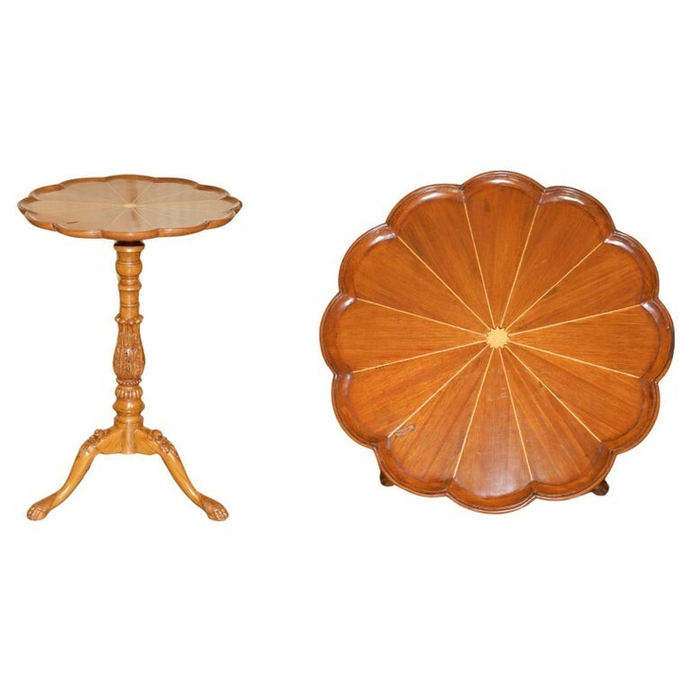 A MUST SEE VINTAGE ORNATELY HAND CARVED TRIPOD SIDE TABLE IN SATINWOOD & WALNUT