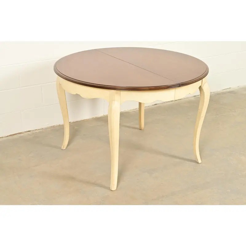 Drexel French Provincial Louis XV Walnut and Cream Lacquered Dining Table, 1962 gallery