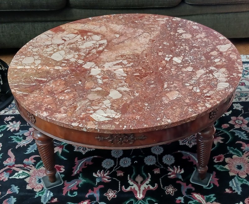 Antique Round Rose Marble Coffee Table 36″