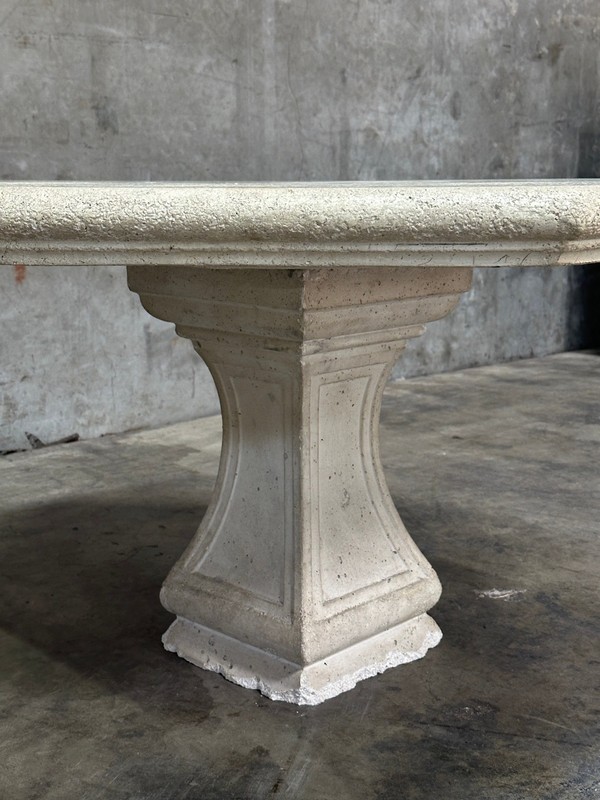 Michael Taylor Cast Stone Pedestal Center Table, Hexagonal Top, Antiqued gallery