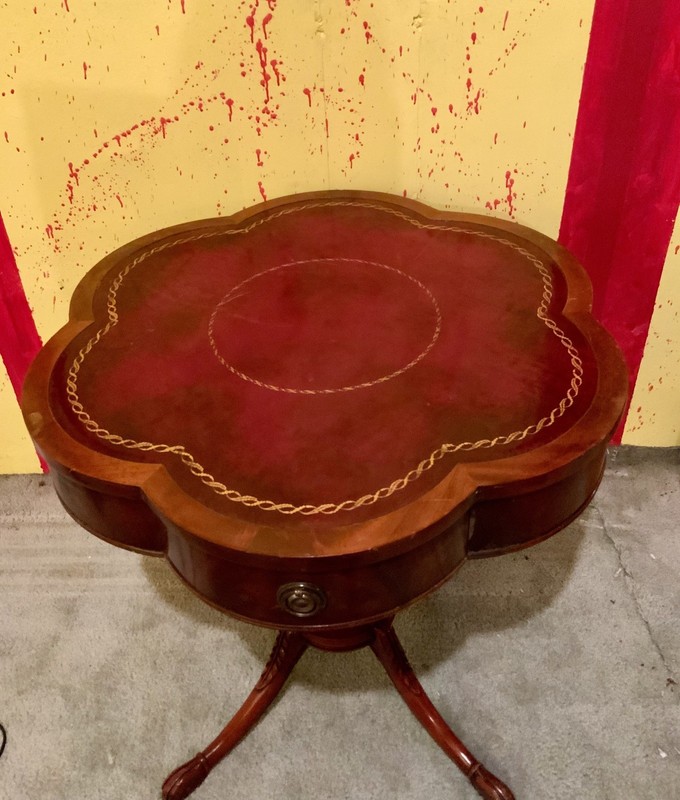 Vintage Leather-Top French Regency Style Rosette Pedestal Table gallery