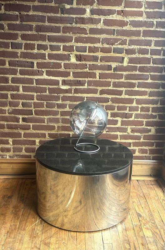 Paul Mayen Habitat Chrome & Granite Mid Century Modern Large Drum Coffee Table