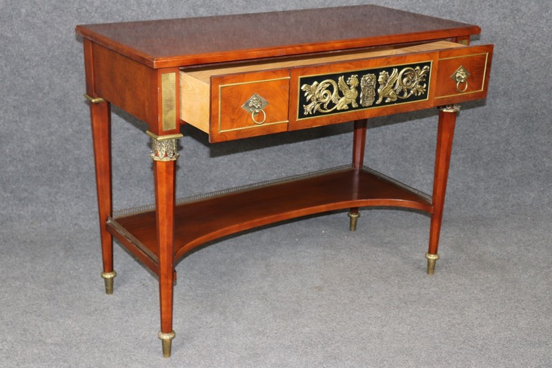 French Empire Style Two Tier Console Table by John Widdicomb with Brass Mounts gallery