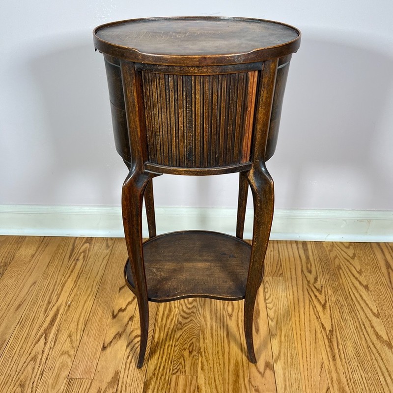 Antique French Side Table With Tambour Door