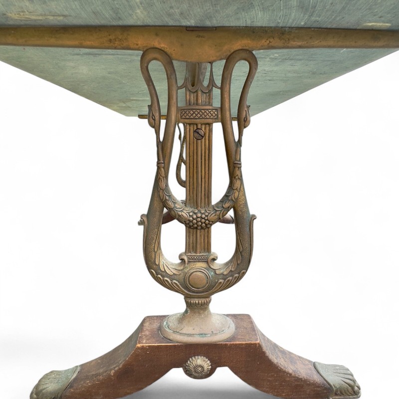 19th Century Marble Top Table with Brass Frame & Lyre Legs Antique gallery