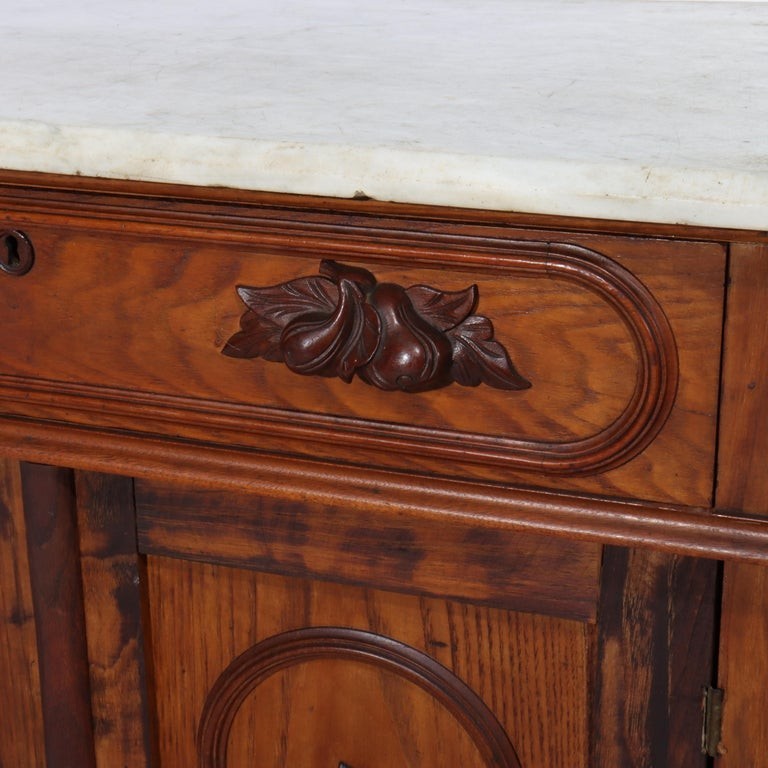 Antique Victorian Carved Chestnut & Walnut Marble Top Washstand c1890 gallery