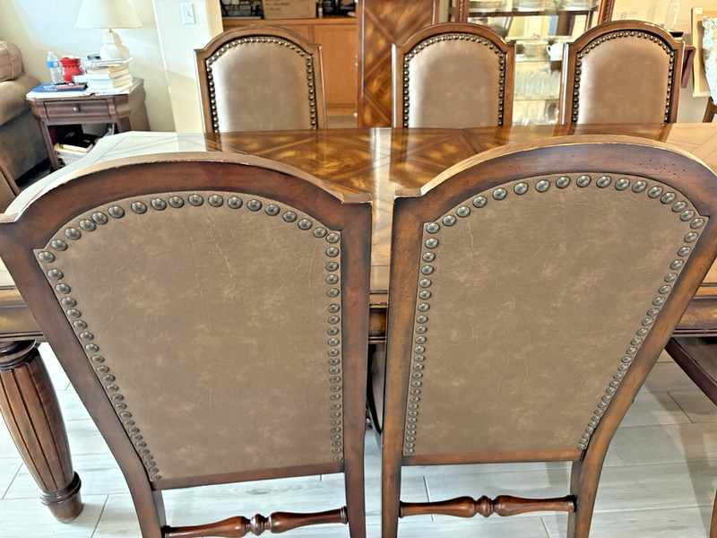Large, Heavy Mahogany Colored Dining Table w/2 Leaves -10 Chairs gallery