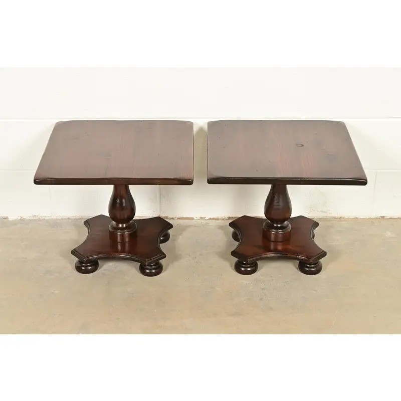 Ethan Allen Early American Solid Pine Pedestal Side Tables, Pair gallery