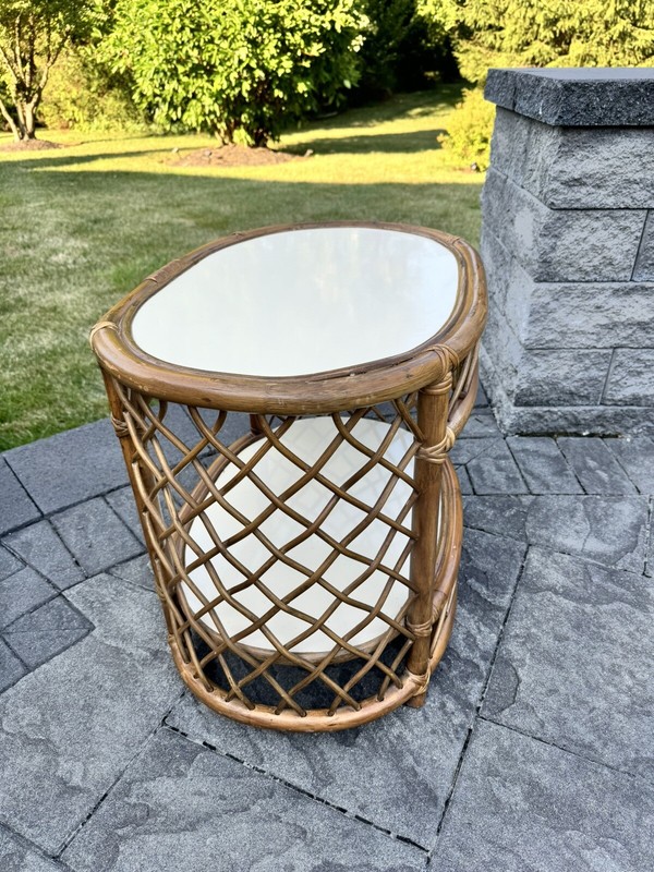VTG MCM Bamboo Rattan 2 Tier Cocktail Coffee Table W/Formica Top L25xH22xW18” gallery