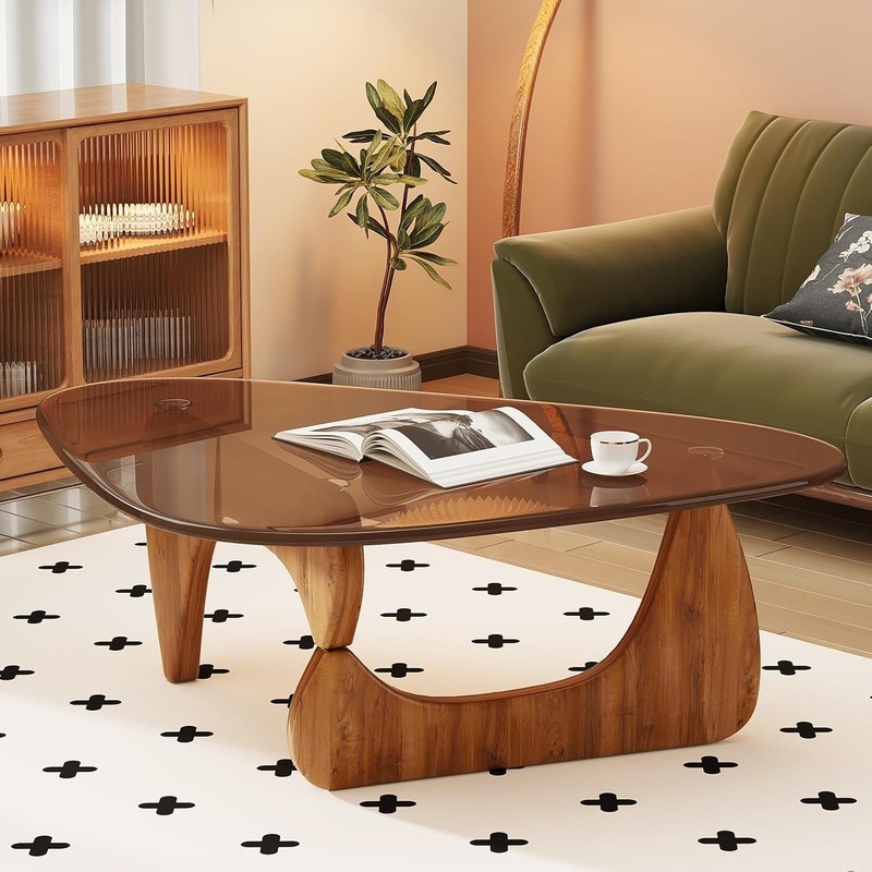 Coffee Table Modern Wood Glass Top Triangular Living Room Center Table gallery
