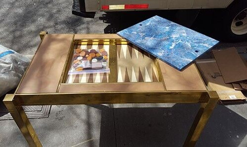 Glamorous, Polished Brass Backgammon Game Table, unused