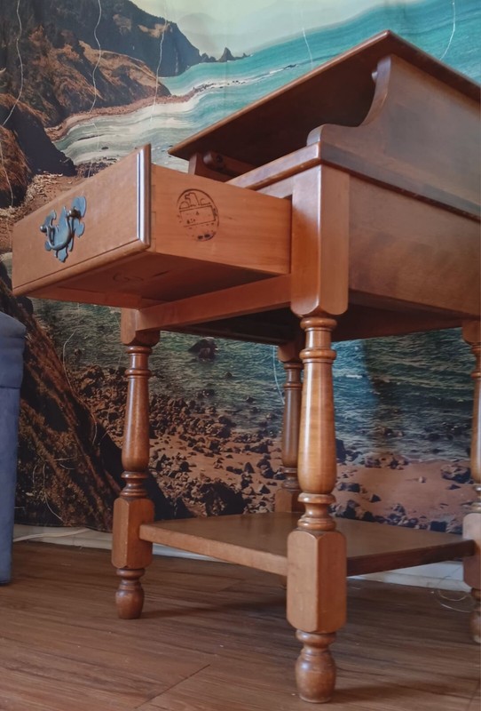 Unique Antique Oak Wood End Table From Heywood. Step Style 2 Tiers With Drawer gallery