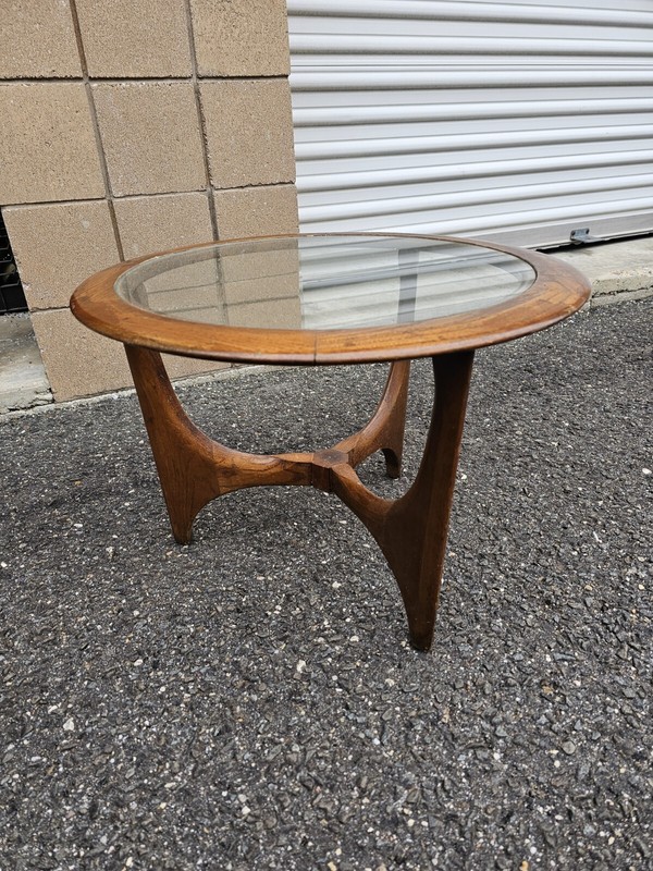 Adrian Pearsall Lane Mid Century Walnut Glass Sculptural Round Side End Table