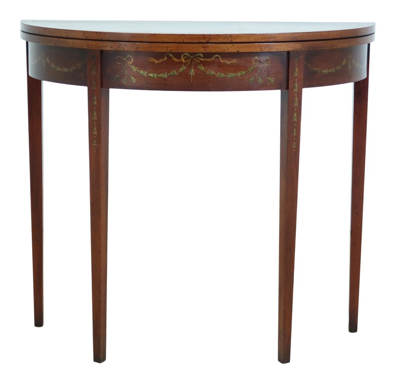 50536EC: English Adam Style Paint Decorated Flip Top Hall Card Table
