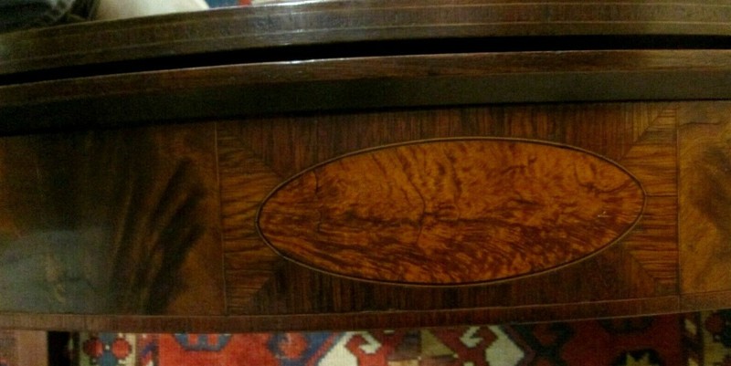 ANTIQUE AMERICAN FEDERAL CARD TABLE W/FIGURED PANELS UNUSUAL FORM CIRCA 1800 gallery