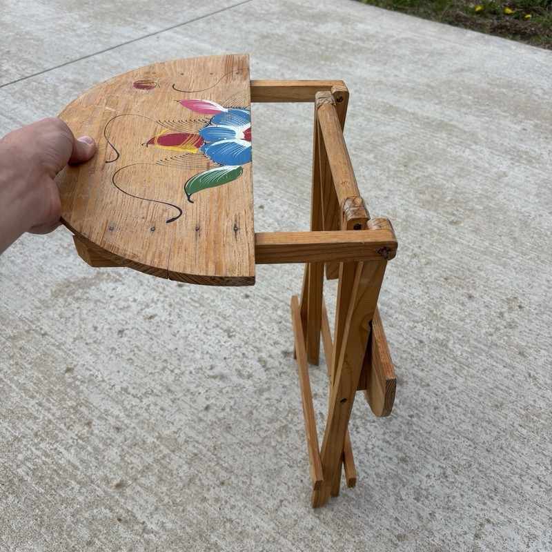VTG Hand Painted Folding Wood Decorative Round 18" D Side Table Floral Folk Art gallery