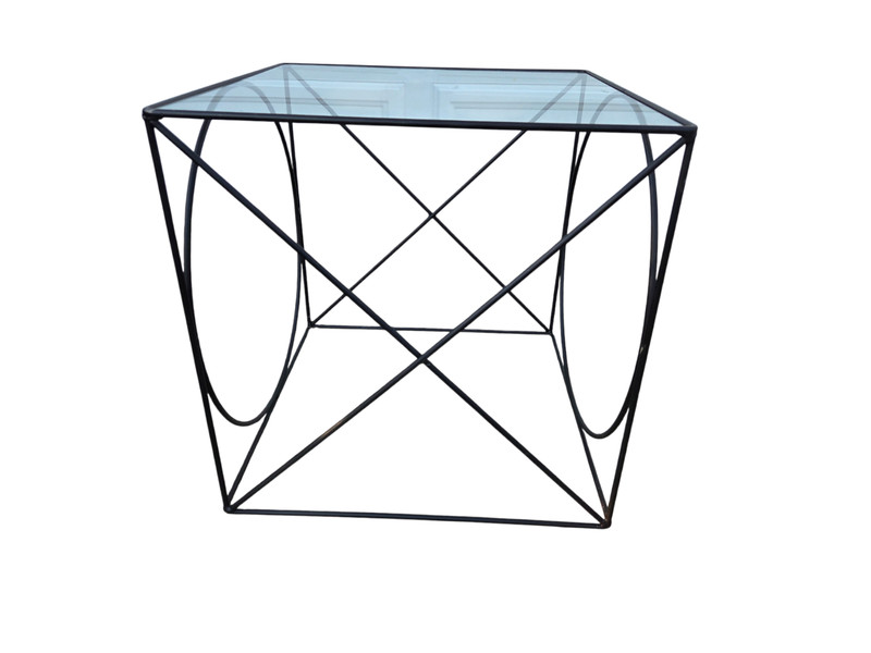 Vintage Wrought Iron Rods XO Side End Table Attributed to Frederic Weinberg MCM gallery