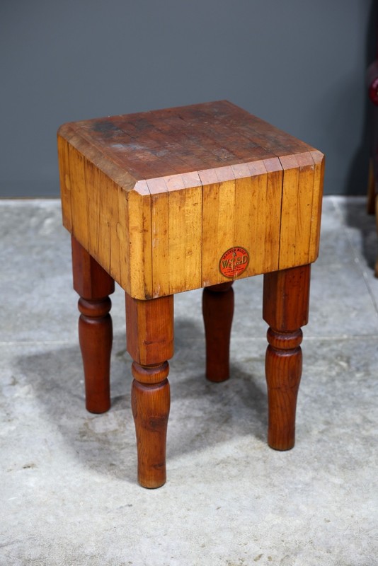 Antique Butcher Block Table Farmhouse Kitchen Island Stand Maple Vintage RARE gallery