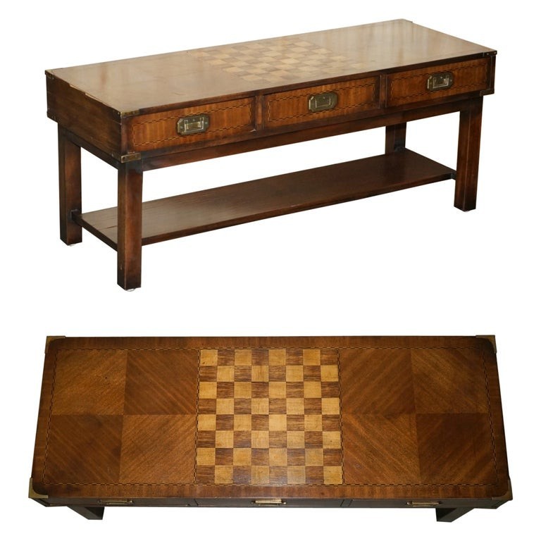 VINTAGE CHESS BOARD COFFEE TABLE WITH INTERNAL STORAGE DRAWERS FOR CHESS PIECES