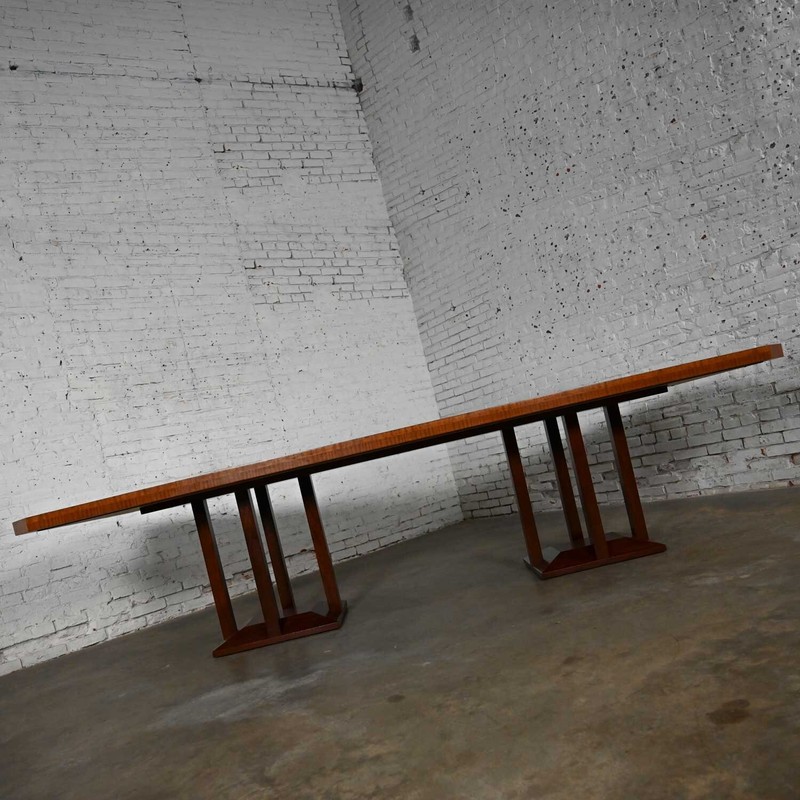 Late 20th C Modern Large Custom Mahogany Dbl Pedestal Dining or Conference Table gallery