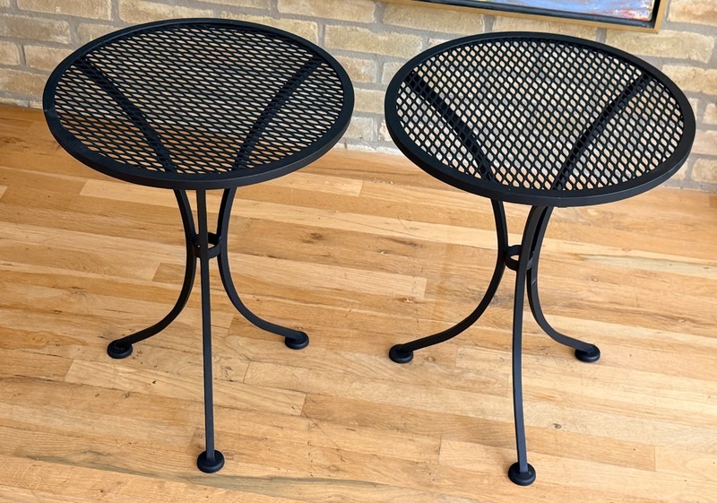 2 Salterini Tempestini Wrought Iron Outdoor Patio Tripod Side End Table Vtg Mcm gallery