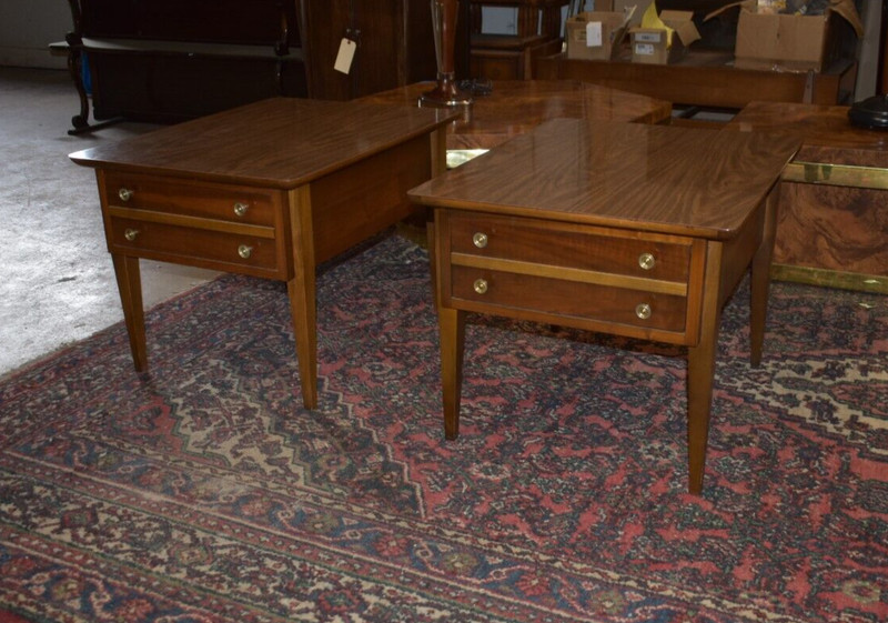 Mid Century Walnut End Side Tables, Nightstands A Pair, by Lane gallery