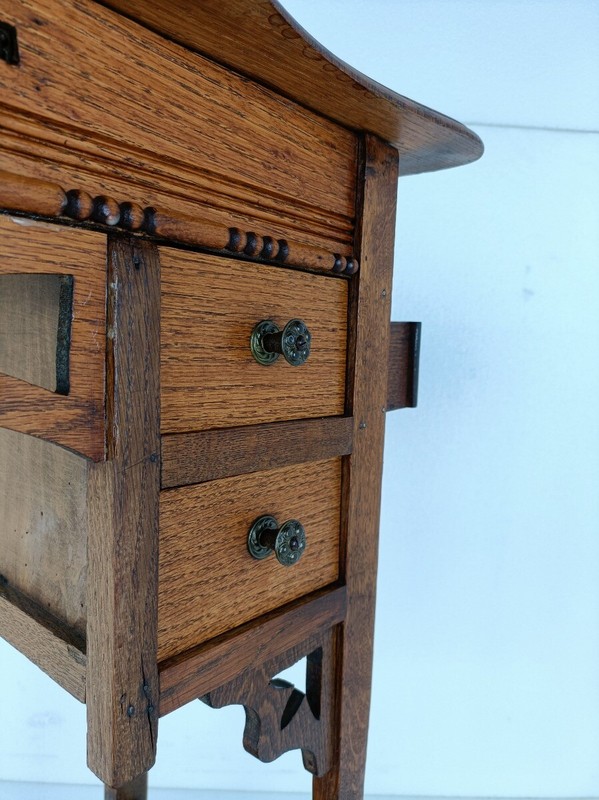 Exquisite Desk table Sewing Quilting Box Wood Antique Two tier Art Nouveau Gorge gallery