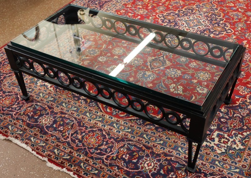 Mid Century Style Circle Pattern Black Iron & Glass Cocktail Coffee Table gallery